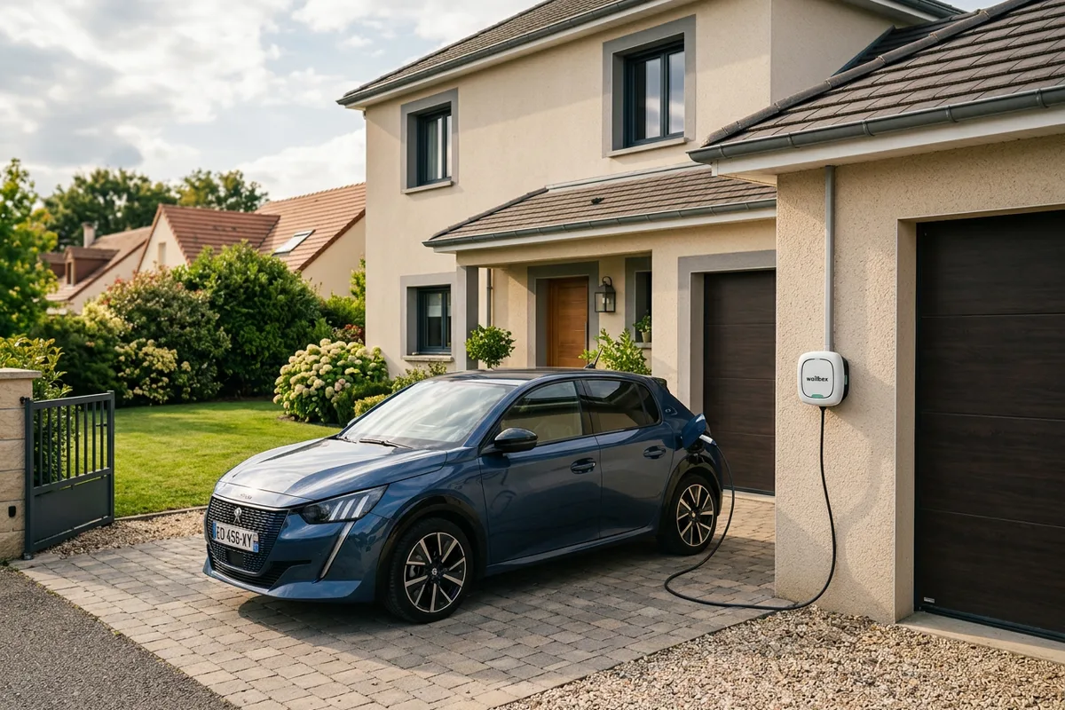 Voiture électrique en charge sur une borne installée à domicile à Guéret