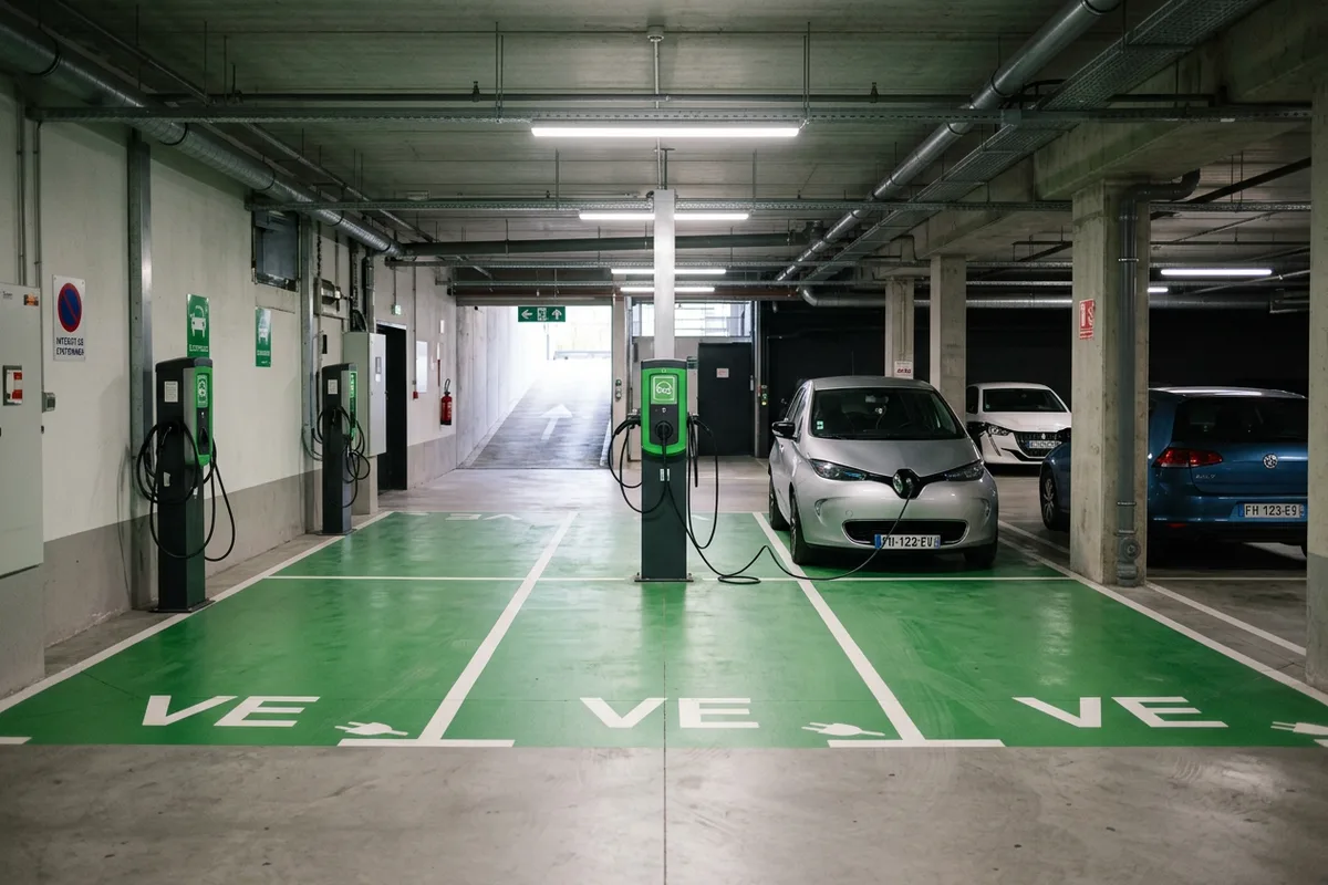 Installation de bornes de recharge partagées dans un parking de copropriété à Luitré-Dompierre Installation de bornes de recharge partagées dans un parking de copropriété à Luitré-Dompierre